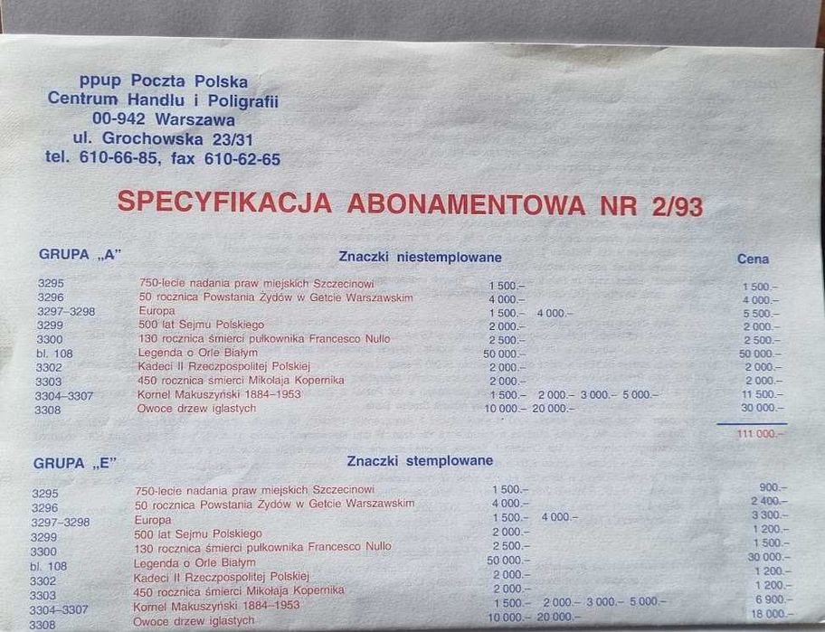 Znaczki pocztowe 1992,1993 czyste