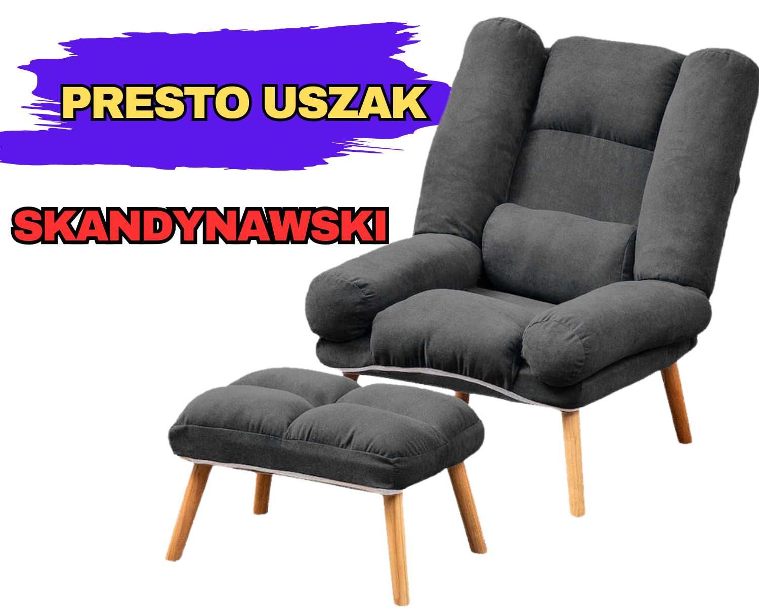 Nowoczesny fotel do salonu w stylu skandynawskim Uszak Ciemno Szary