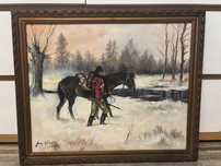 Reprodukcja Jerzy Kossak „Husar z koniem w pejzazu zimowym”