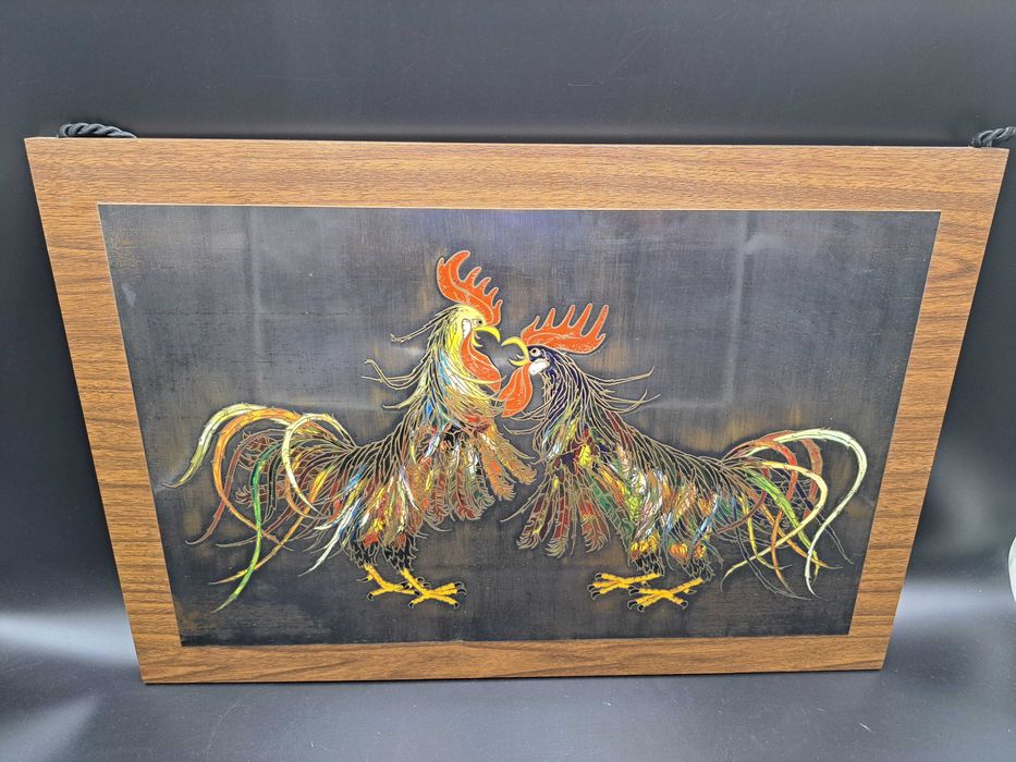 Obraz koguty na blasze desce rękodzieło Wiener damascier kunst