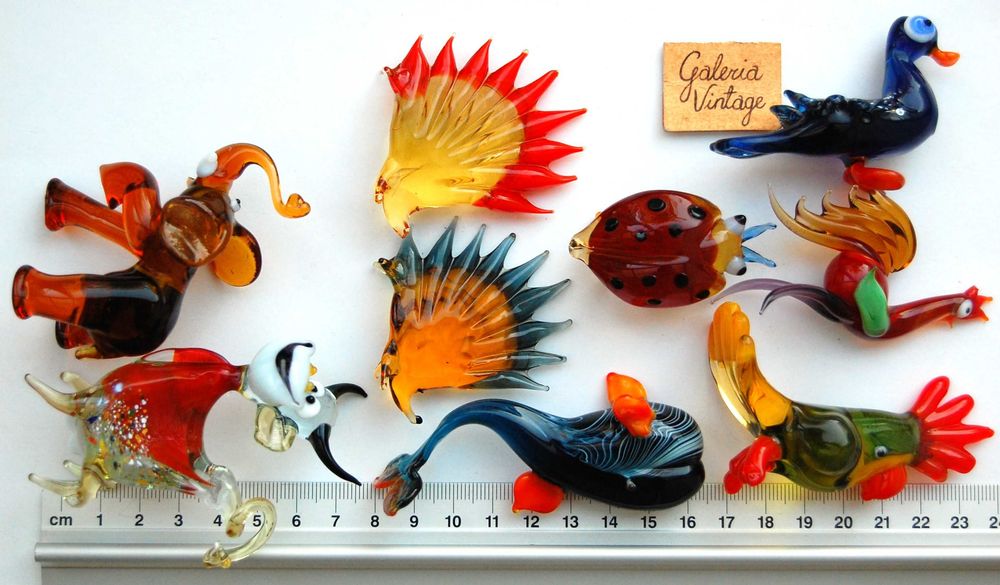 Szklane zwierzątka, figurki ze szkła, PRL, vintage