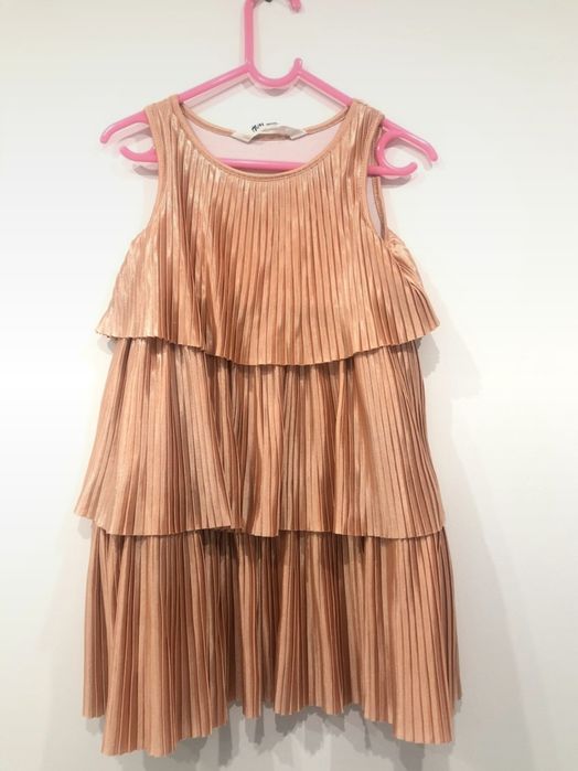 Sukienka z falbankami złota dla małej damy H&M perełka rozmiar 110/116