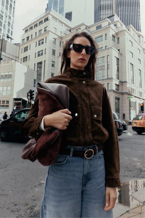 Замшевая куртка бомбер zara натуральный замш везде sold out