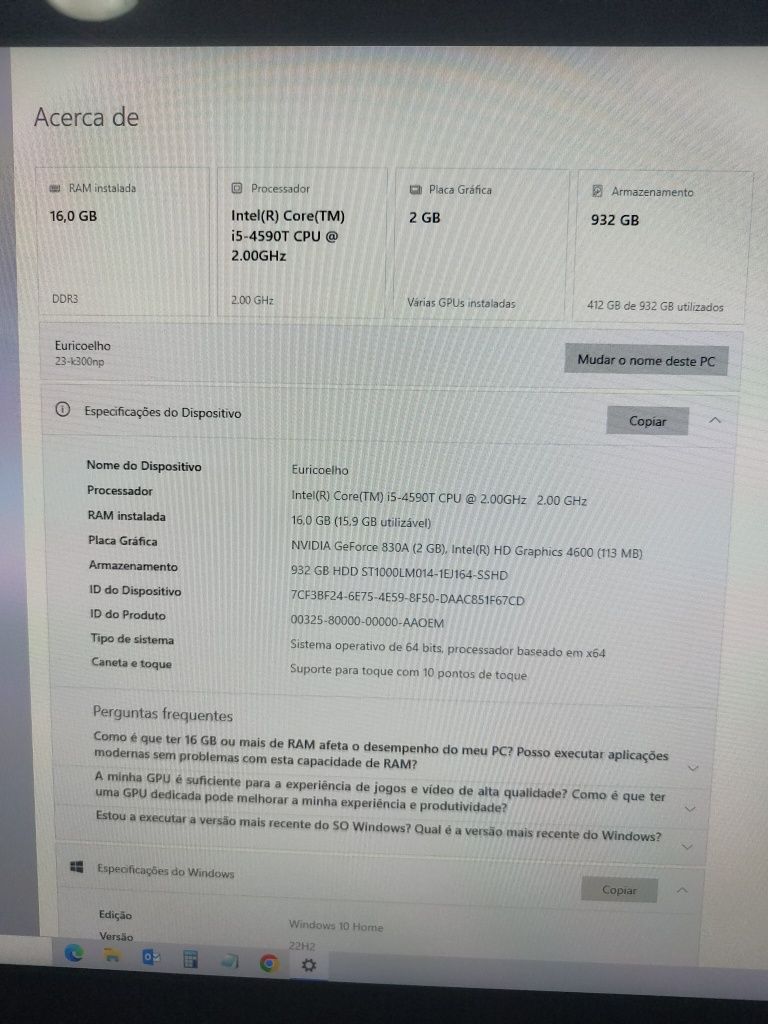 HP 23-k300 AIO/i5-4590T/16GB DDR3/1TB HDD/830A/23"