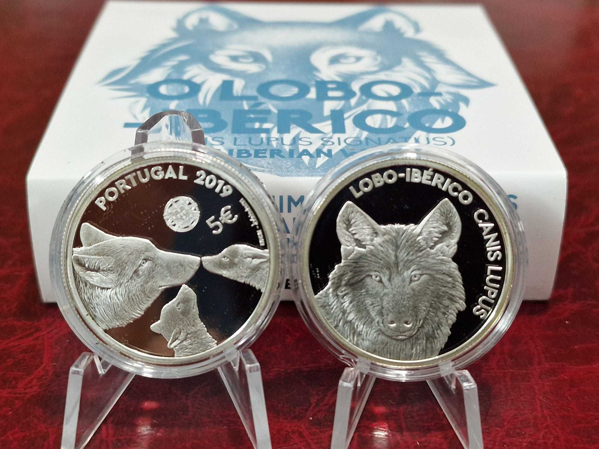 Moeda Prata Proof Portugal 5€ 2019 Lobo Ibérico, portes incluidos