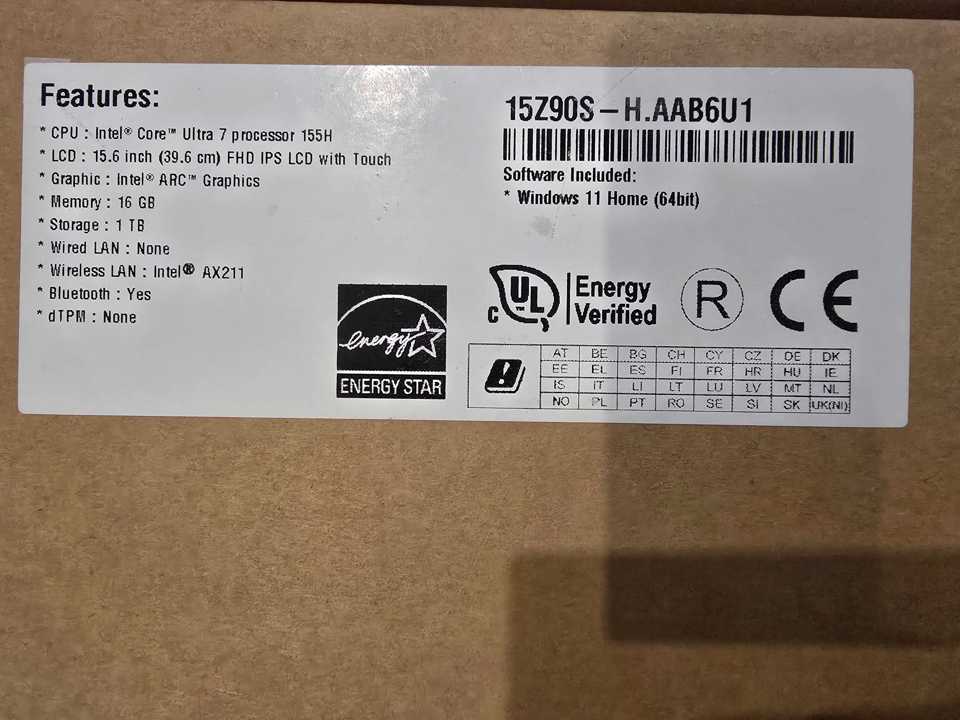 LG gram 15,6" Touch Ultra 7 155H Arc Graphics 16/1TB LDDR5 1,3кг Гаран