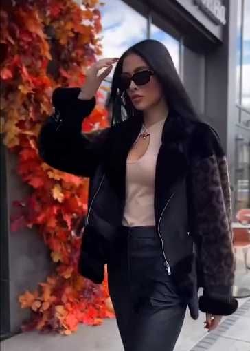 Пуховик дубленка шубка еко норка з леопардовими вставками р. S