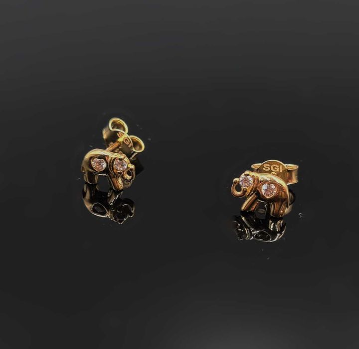 Złote kolczyki słoniki 585 - NOWE