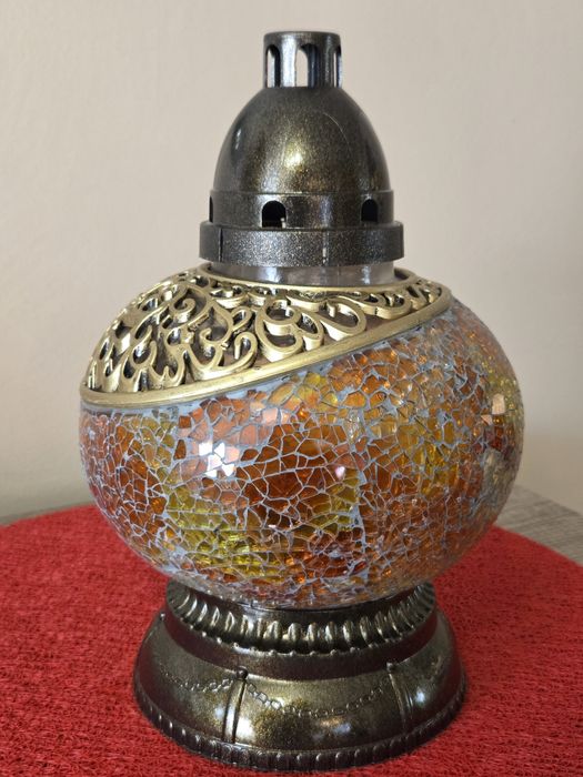 Znicz witrazowy szklany ciezki mała waza