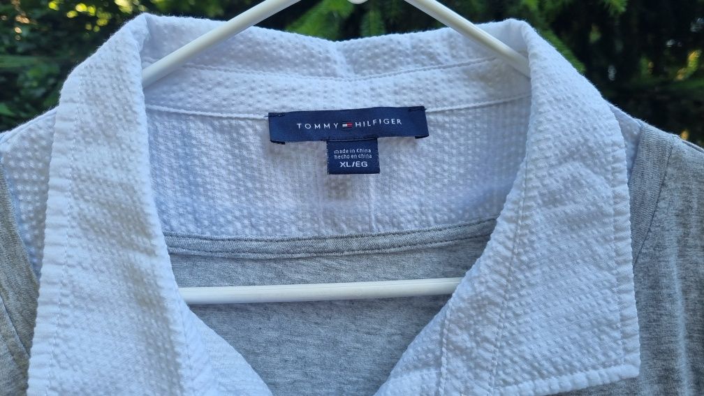Tommy Hilfiger damska koszula szara z białym kołnierzykiem XL
