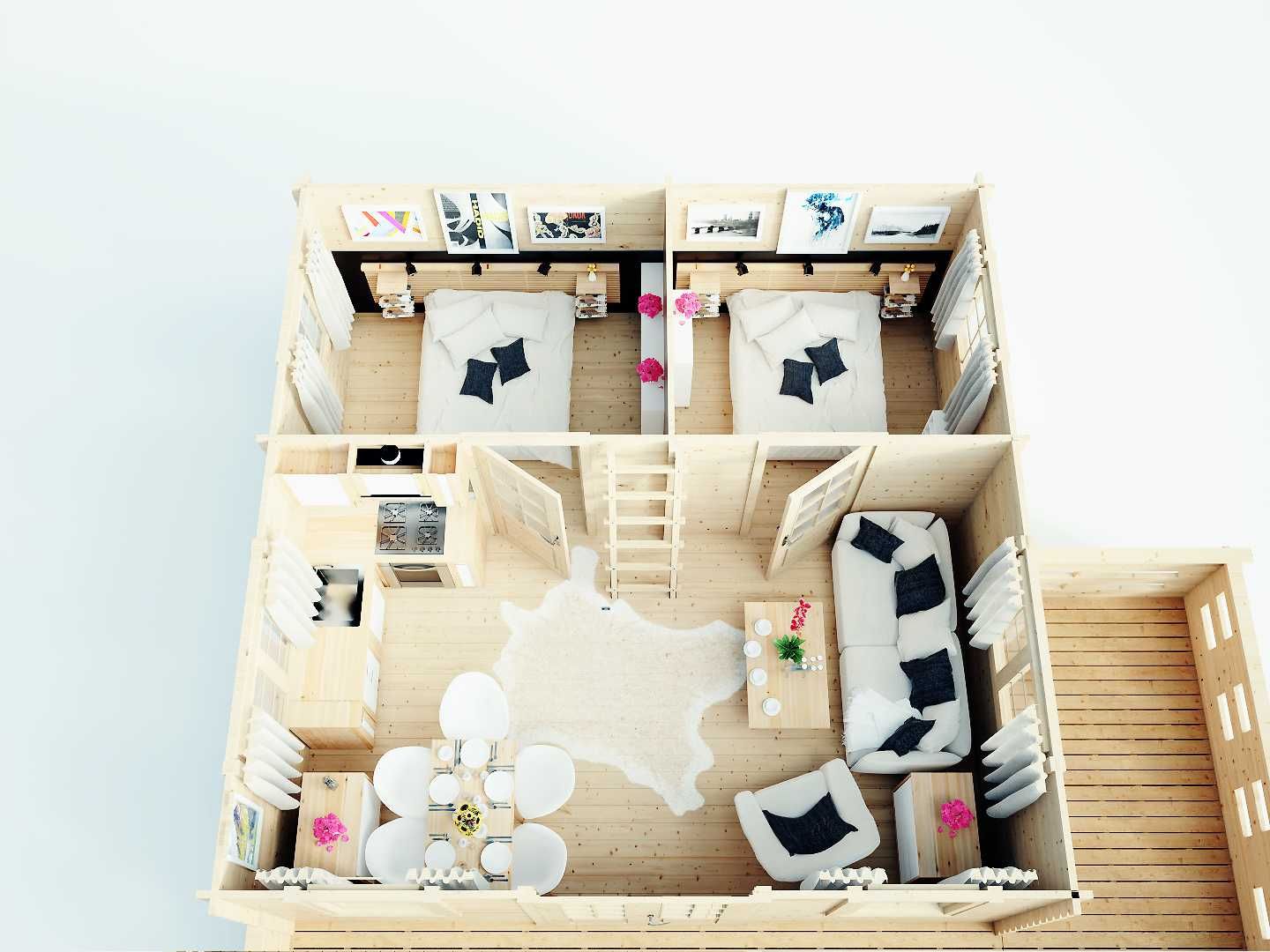 Drewniany domek letniskowy Sara 32 + 22 m2 - ROD, ośrodek wypoczynkowy