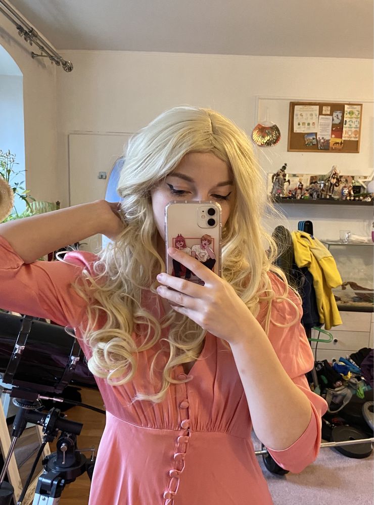 Blond peruka cosplay kręcone falowane włosy