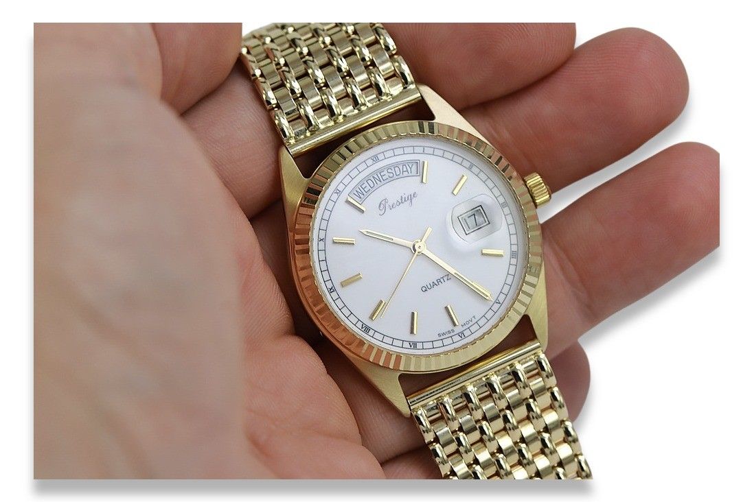 Złoty zegarek z bransoletą męski 14k 585 Geneve mw013ydw&mbw013y-W