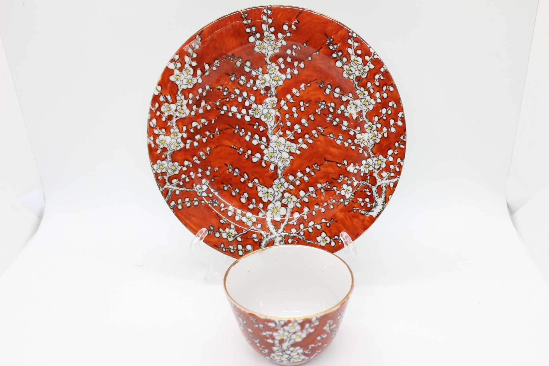 Prato e Taça Porcelana Chinesa Quing Kangxi Gengibre Fer-Rouge XX