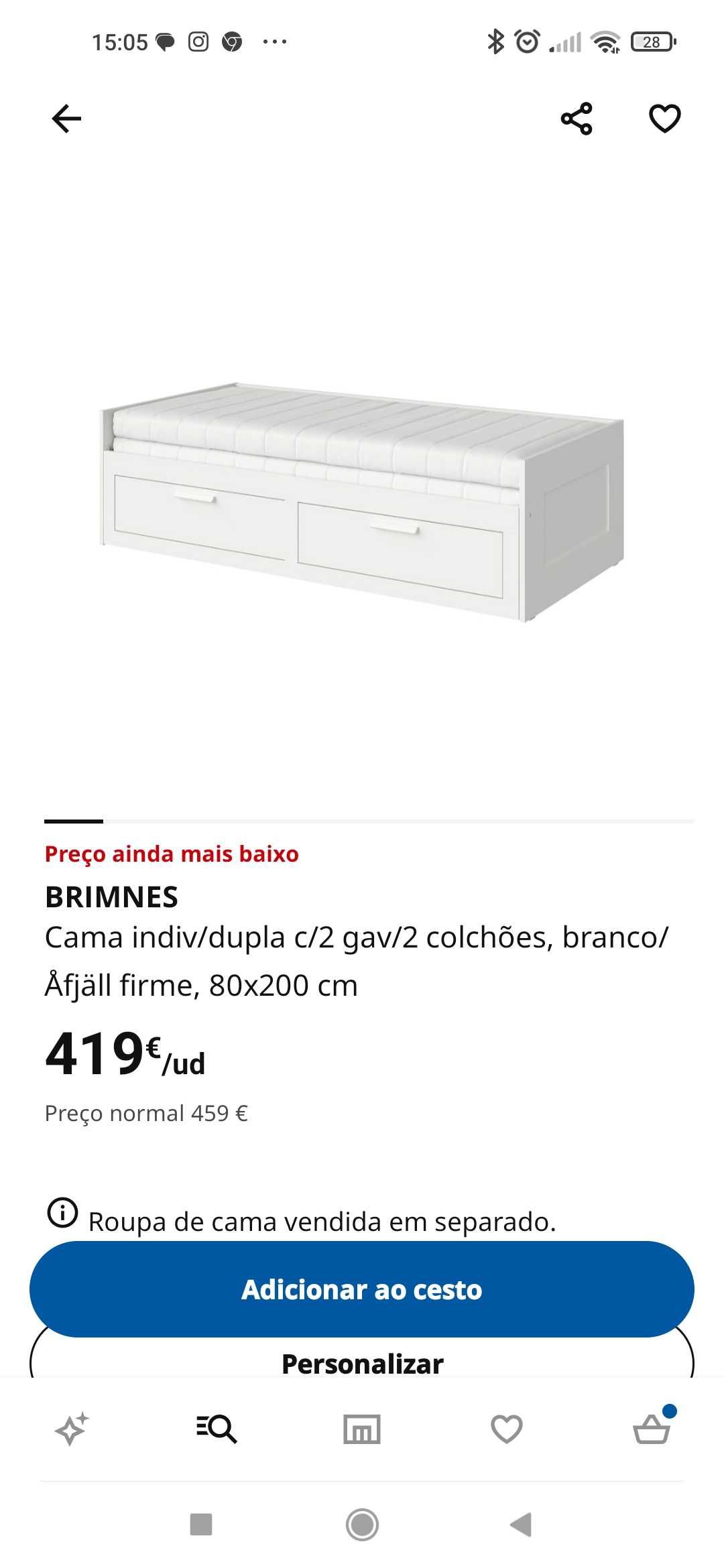 Cama dupla brimnes IKEA