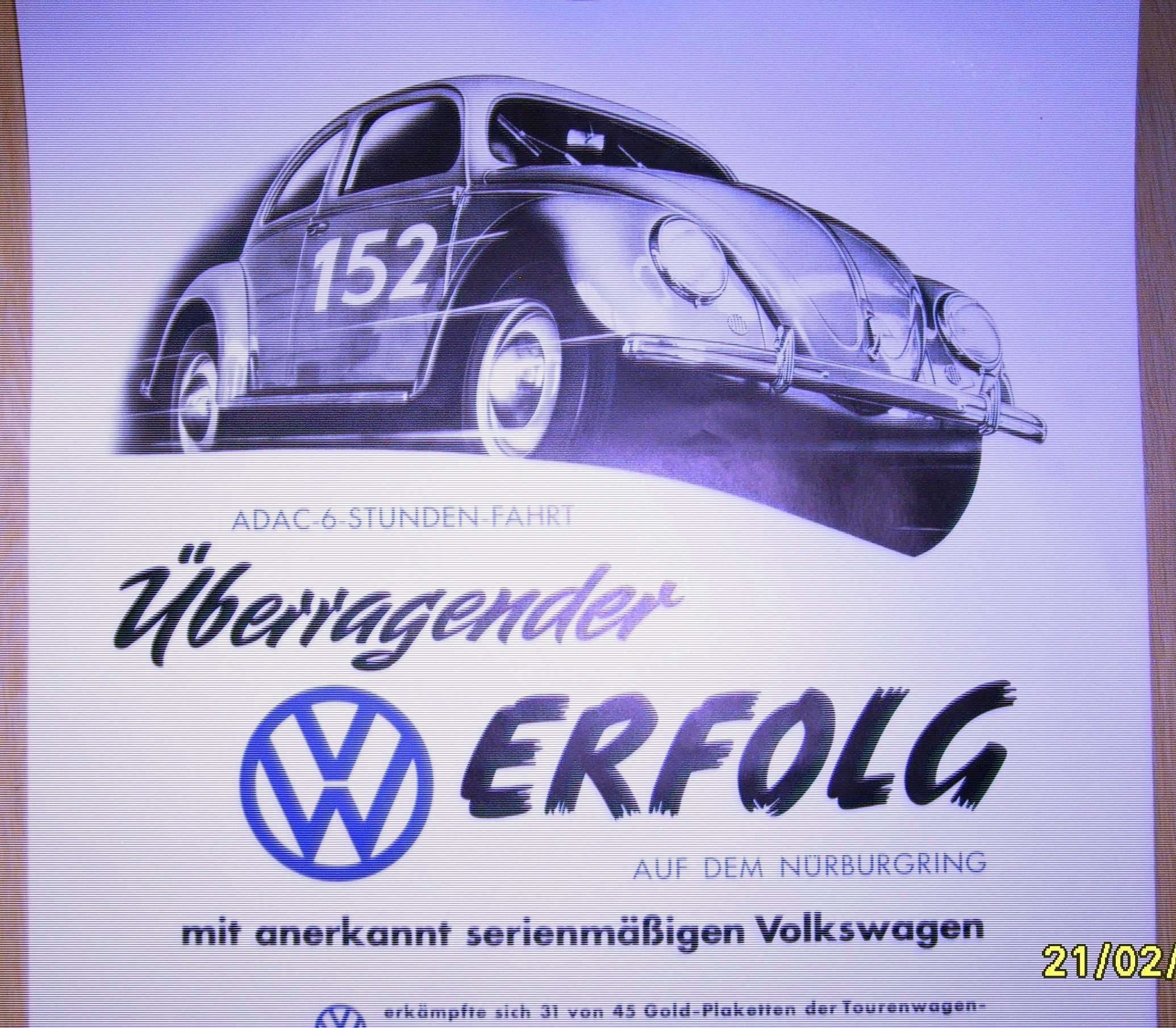 Plakat reklamowy VW-ADAC 6 Stunden Fahrt/oryginał