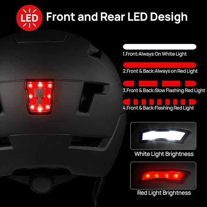 ILM Kask rowerowy dla dorosłych z ładowanym przez USB LED z  światłem