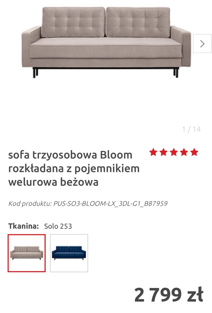 Sofa Bloom BRW 3-os rozkładana