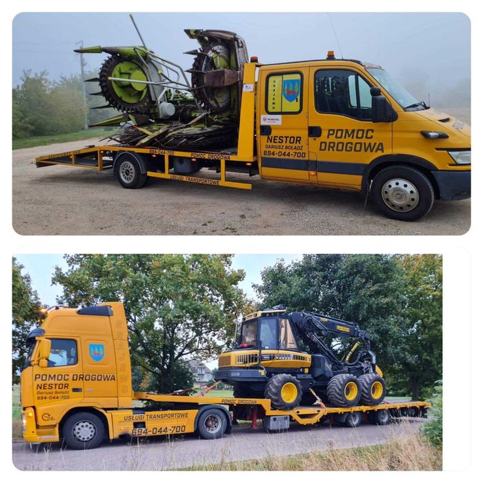 transport maszyn rolniczych i budowlanych, pomoc drogowa