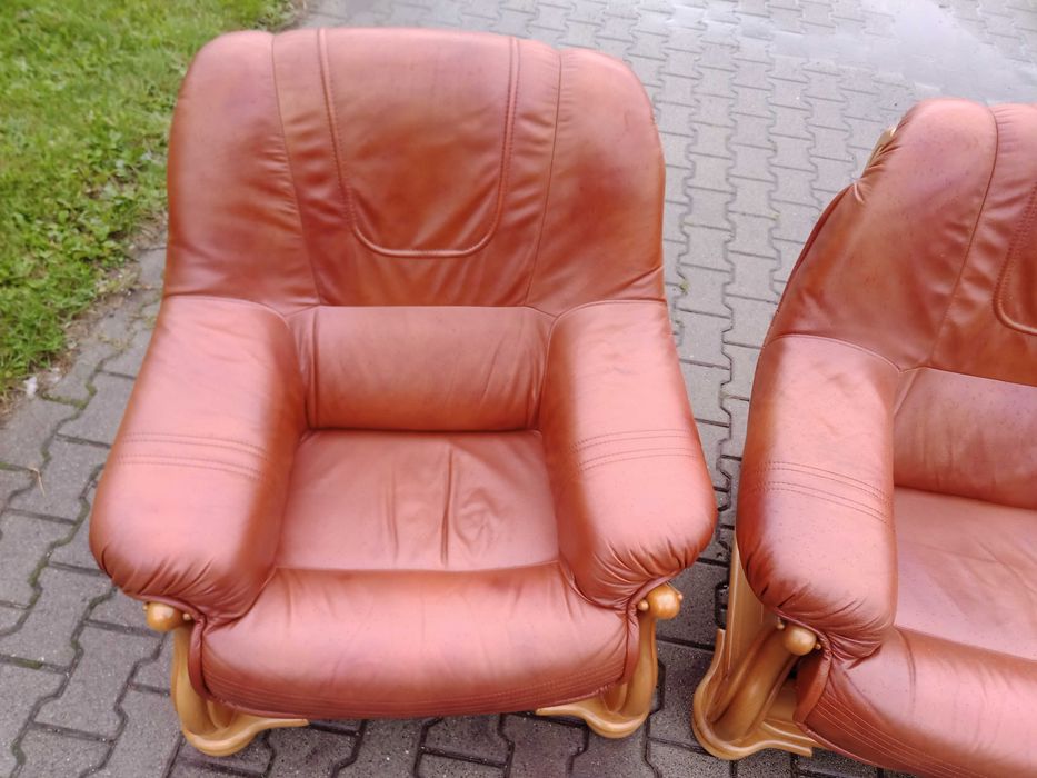 Komplet FLORYDA 3+2+1 i Ława Rozkładana i Podnoszona , Dąb -Skóra Brąz