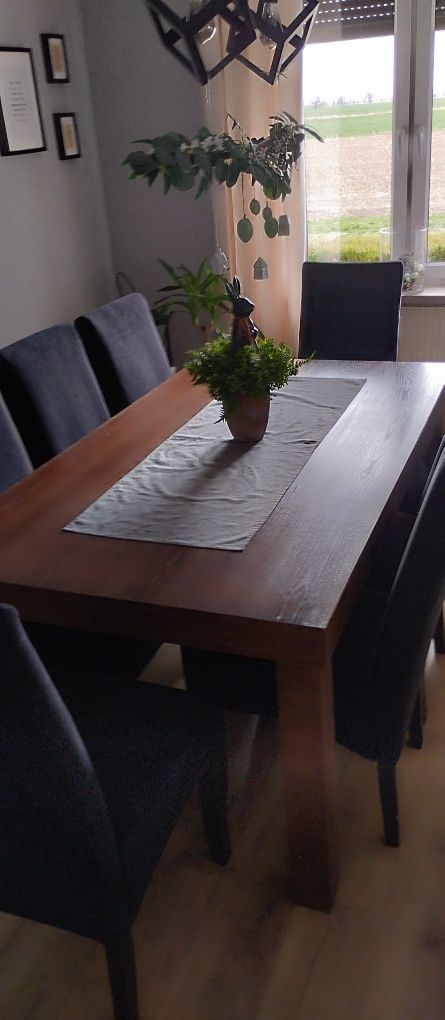 Stół drewniany masywny, gruby blat 100x180 kolor orzech stały nierozkł