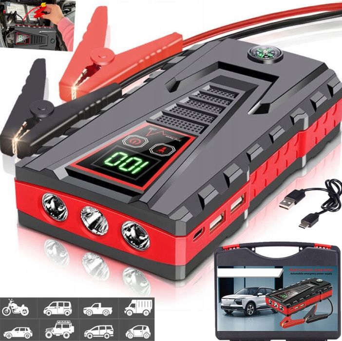 Powerbank jump starter rozruch samochodu 12V LCD 99800mAh booster
