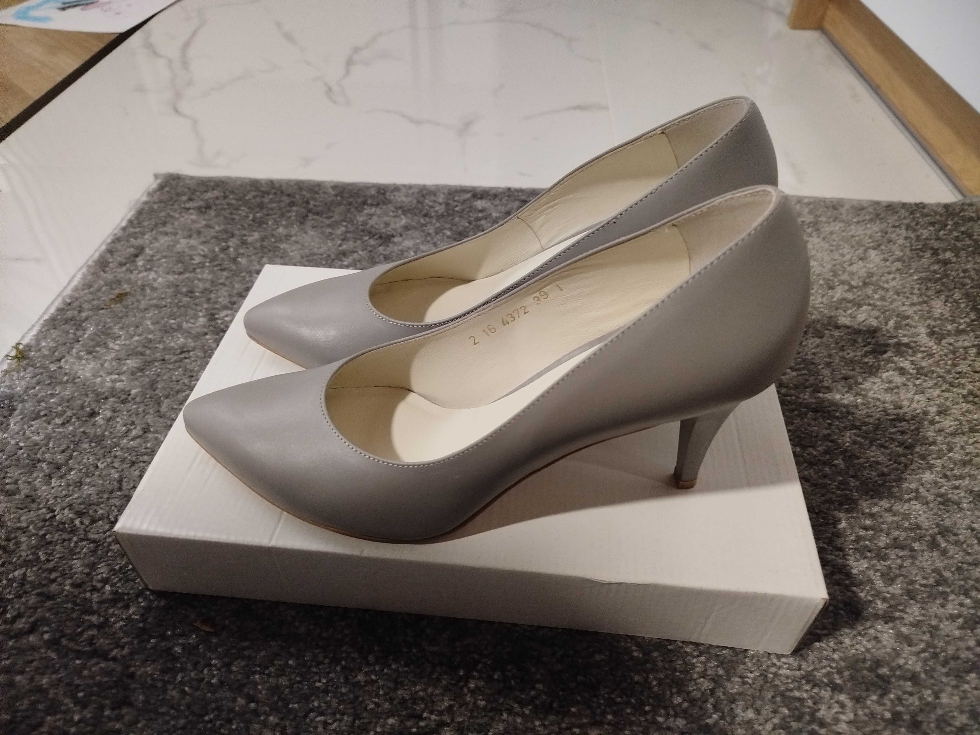 Buty na obcasie szpilki czółenka szare r. 39 Anis