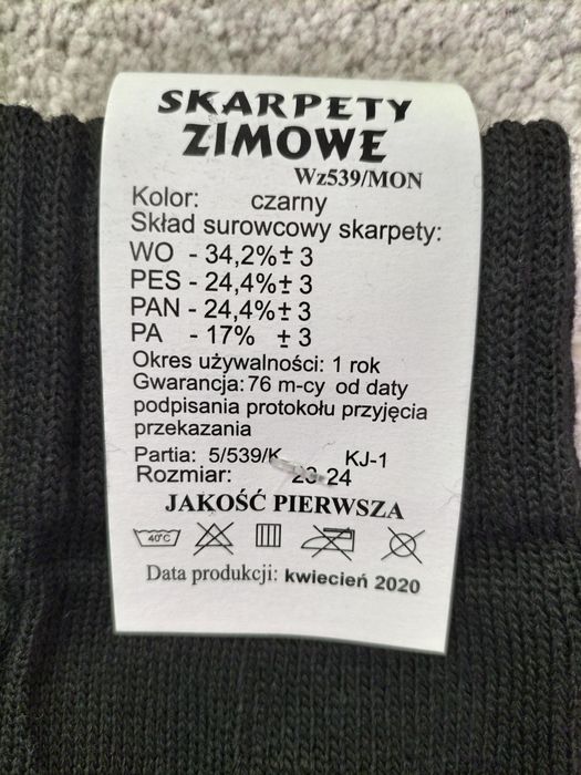 Skarpety wojskowe zimowe r. 38