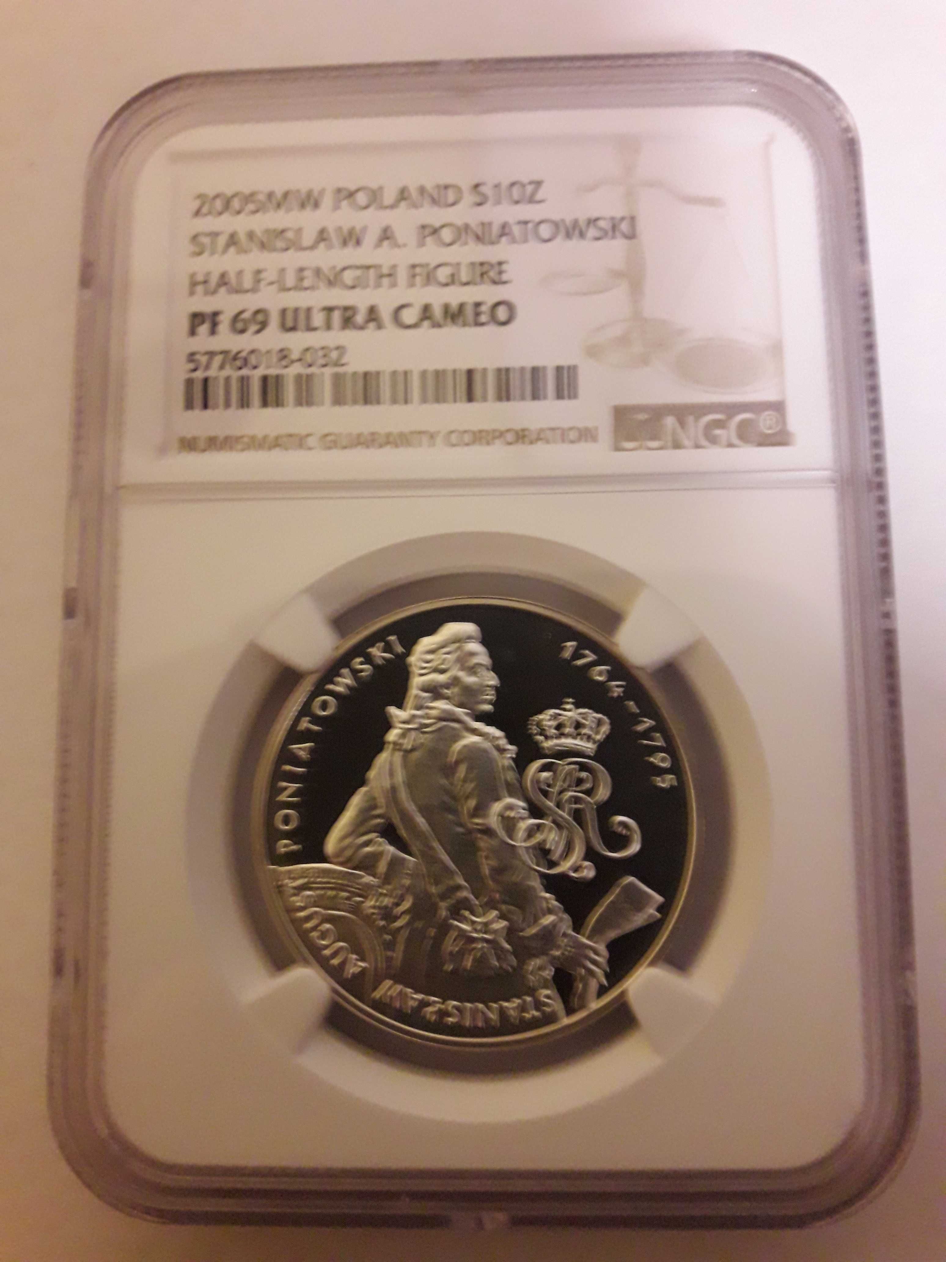 Moneta 2005r 10 zł Poniatowski półpostać NGC PF69 grading