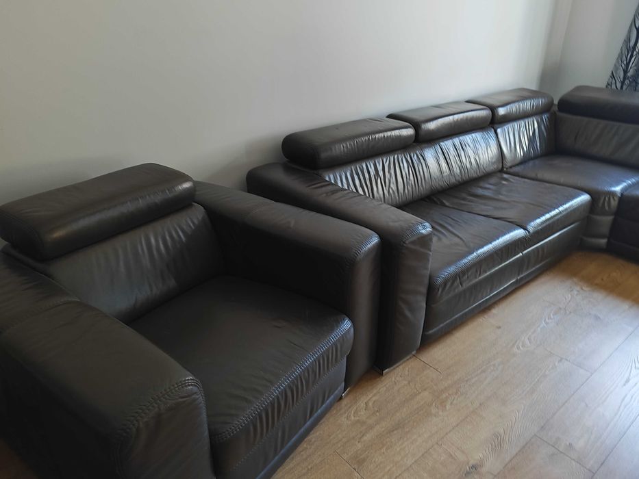 Narożnik+ fotel firmy Etap skórzany kolor ciemnej czekolady