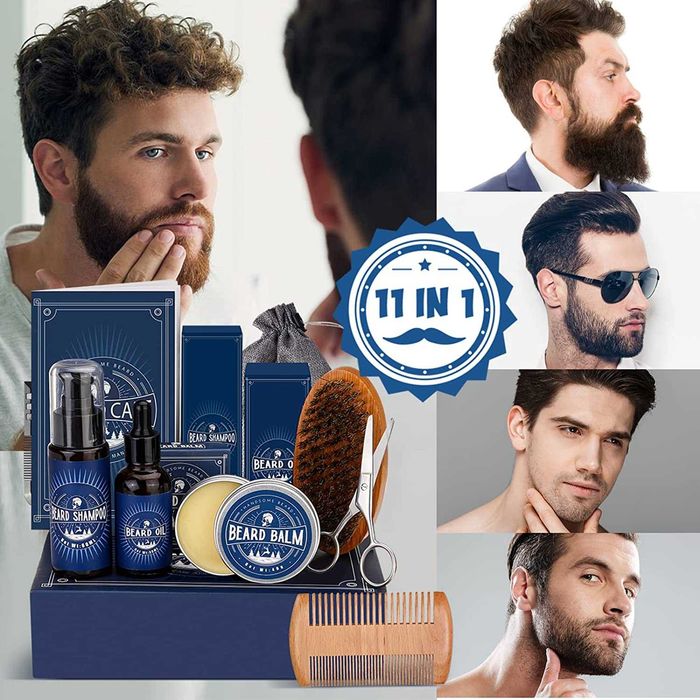 Kit Barba completo 8 em 1 óleo /creme /escova /champô /tesoura / pente