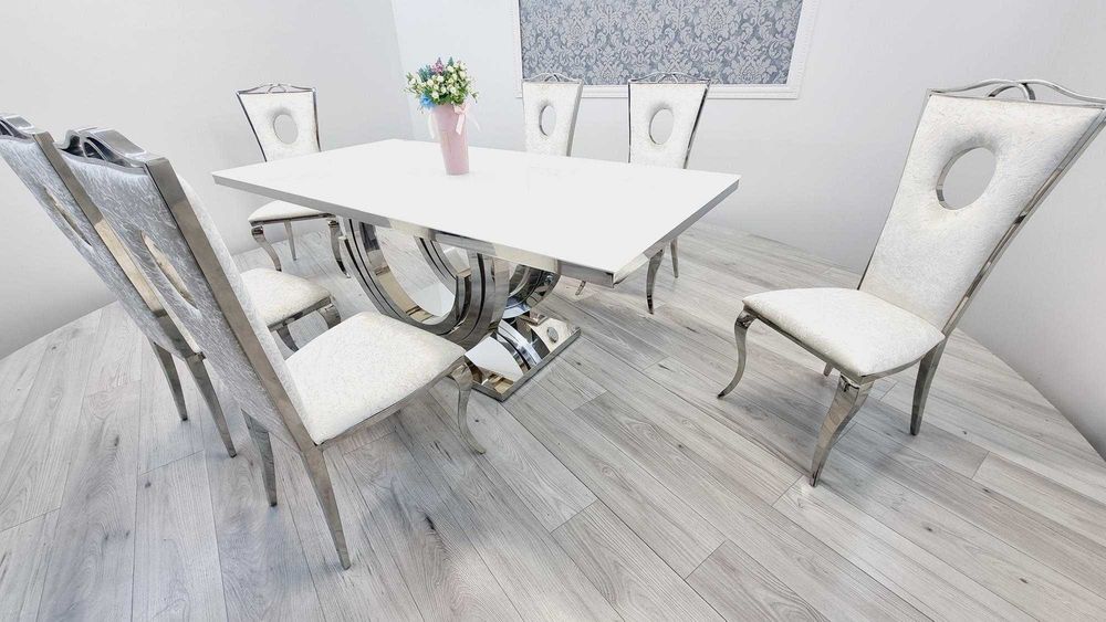 Jadalnia Stół srebrny 200cm NEXT + 6 krzeseł Victoria ICE Glamour styl