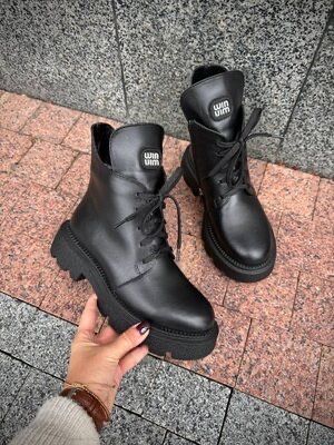 Черевики шкіряні зимові, чорні, ботинки кожа на платформі