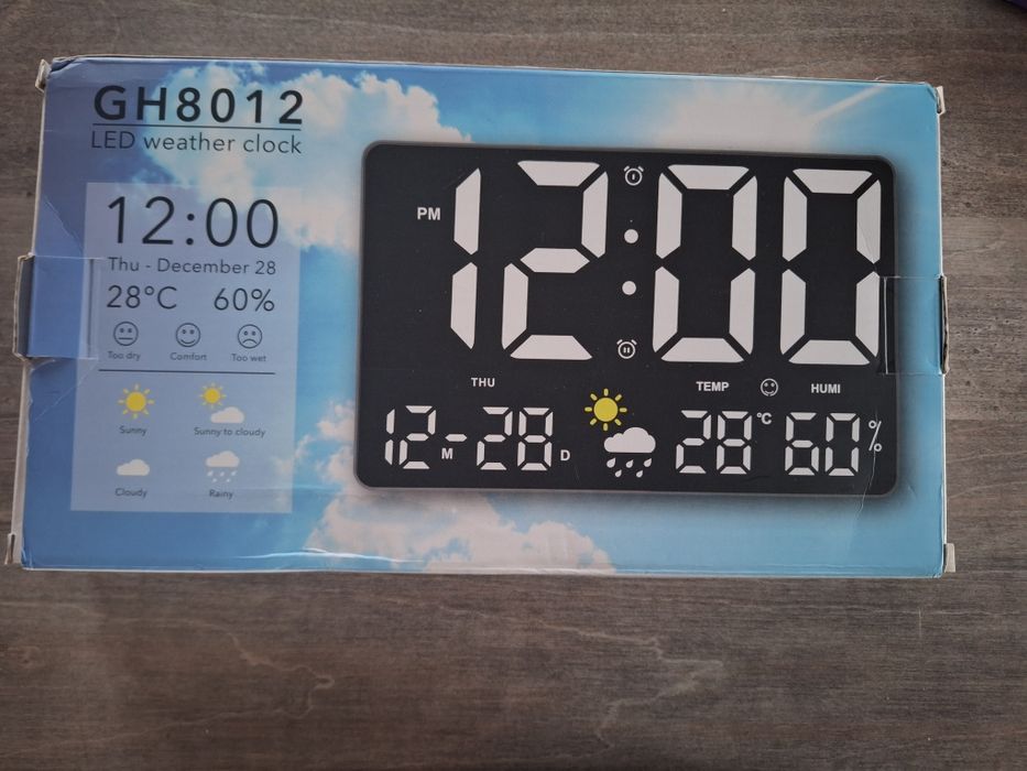 Zegar cyfrowy stacja pogodowa duży wyświetlacz z pilotem Nowy