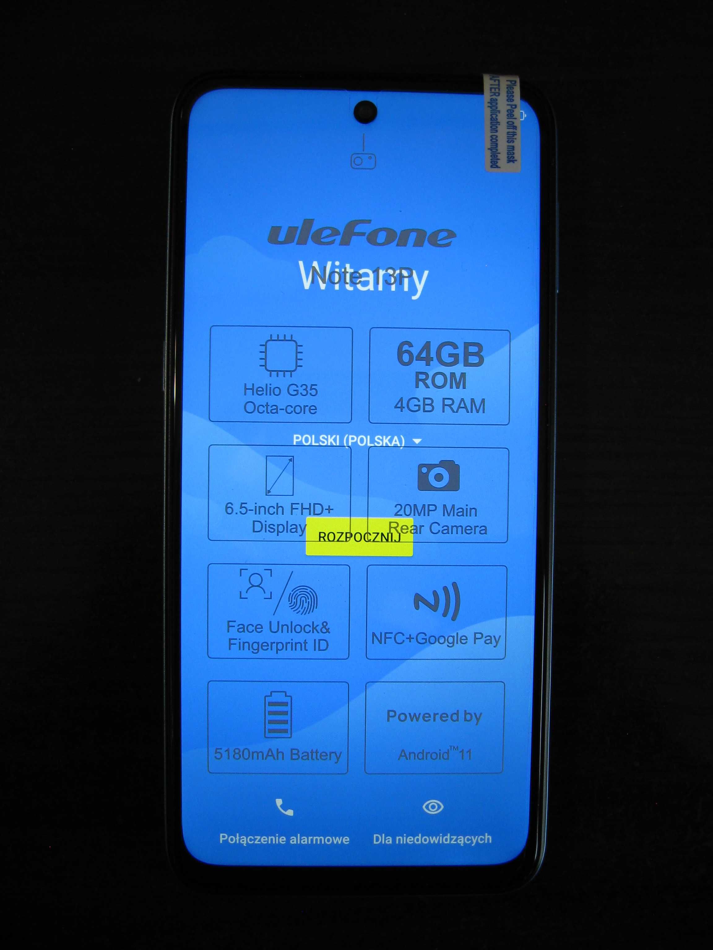 Ulefone Note 13P 6,5 cala 4/64GB 20 MPix NFC 5180 mAh Helio G35
