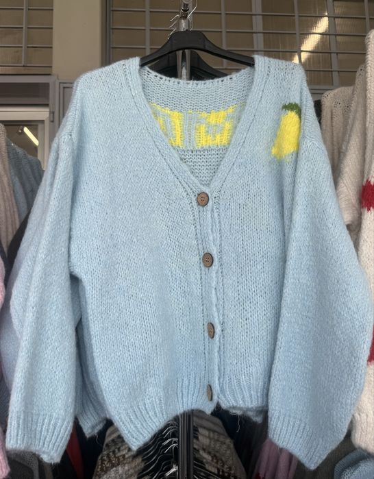 NOWY Sweter kardigan oversize zapinany z welna i moherem Limoncello