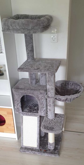 Drzewko domek drapak dla kota szary wieża legowisko 135 cm