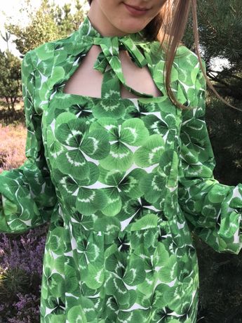 Сукня в конюшиний листочок, зелена, 42-46 , для годуючих мам ,