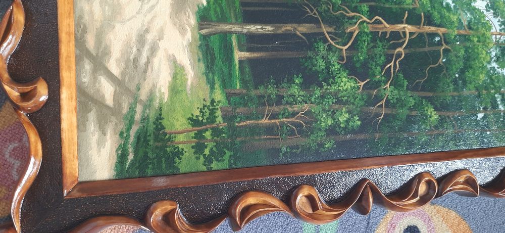 Obraz olejny "Sosnowy las nad rzeką "