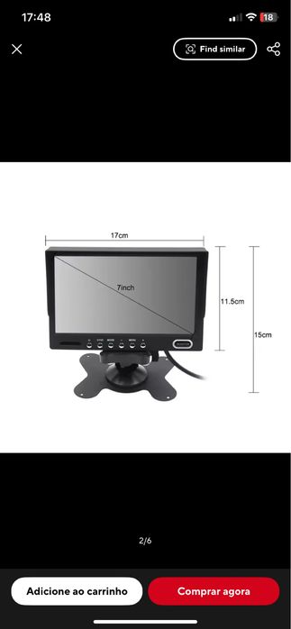 Monitor de segurança para carro com tela ahd de 7 polegadas