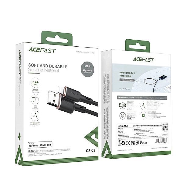 Acefast kabel Mfi Usb - Lightning 1,2m, 2,4a czarny (c2-02 black)