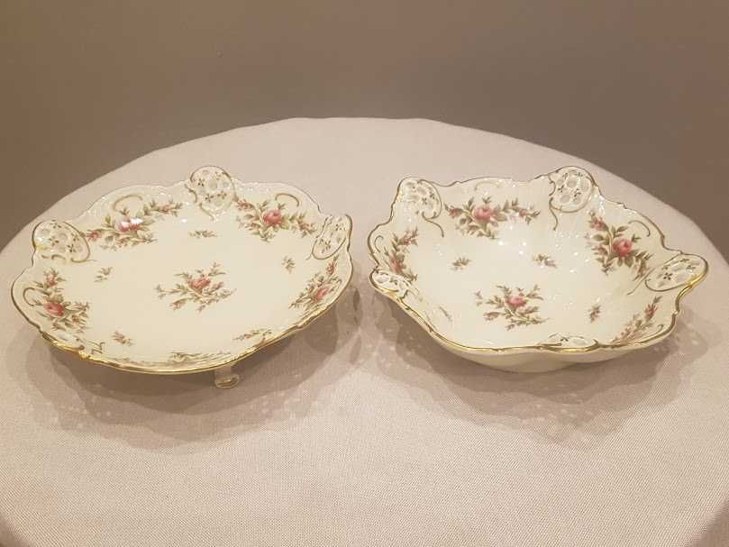 Patera na nogach oraz misa "Moliere Moosrose", porcelana Rosenthal