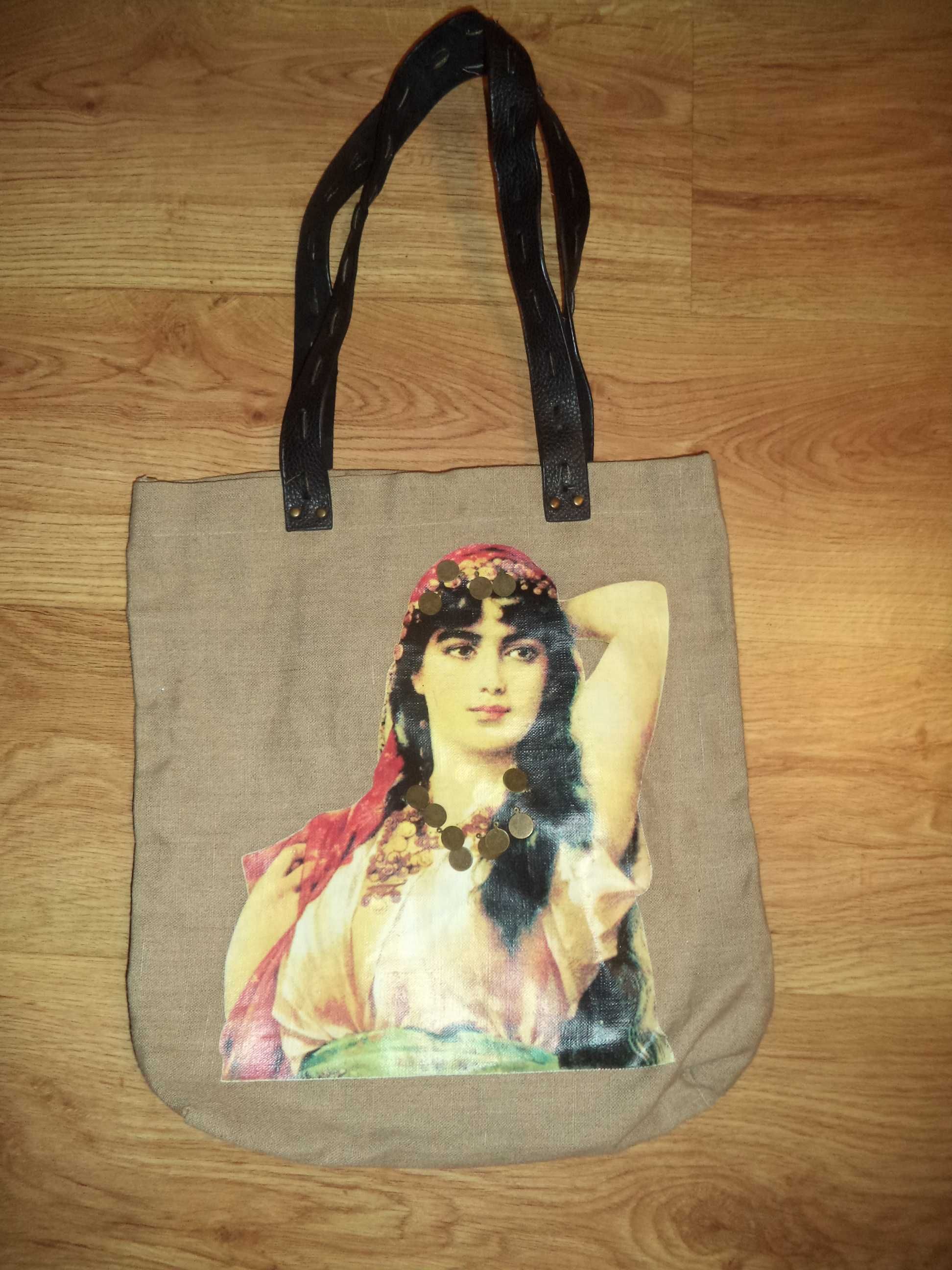 Mala/saco vintage com figura feminina
