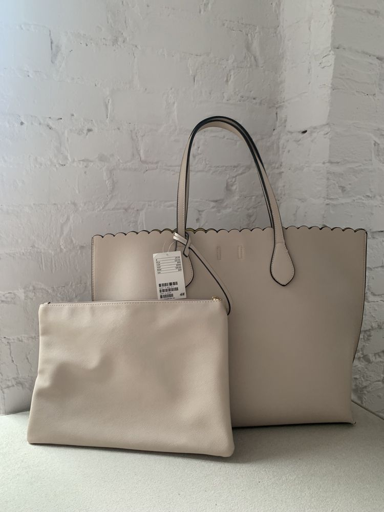 Nowoczesna beżowa torba typu shopper H&M (nowa z metką)