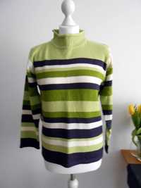 Sweter L w paski fioletowy zielony zieleń biały reality