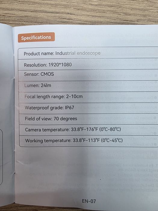 Kamera inspekcyjna endoskopowa Ennovor -5 m.