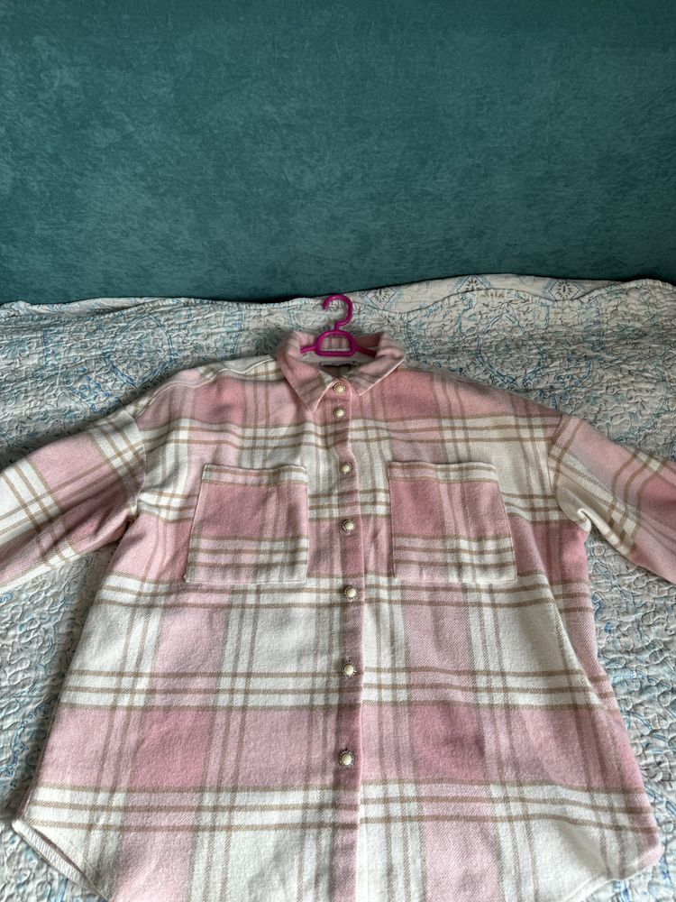 Рубашка б/у в клетку женская zara , pink, rezerved