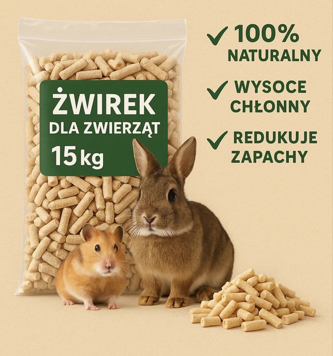 Pellet żwirek drewniany jasny z trociny dla zwierząt 15kg