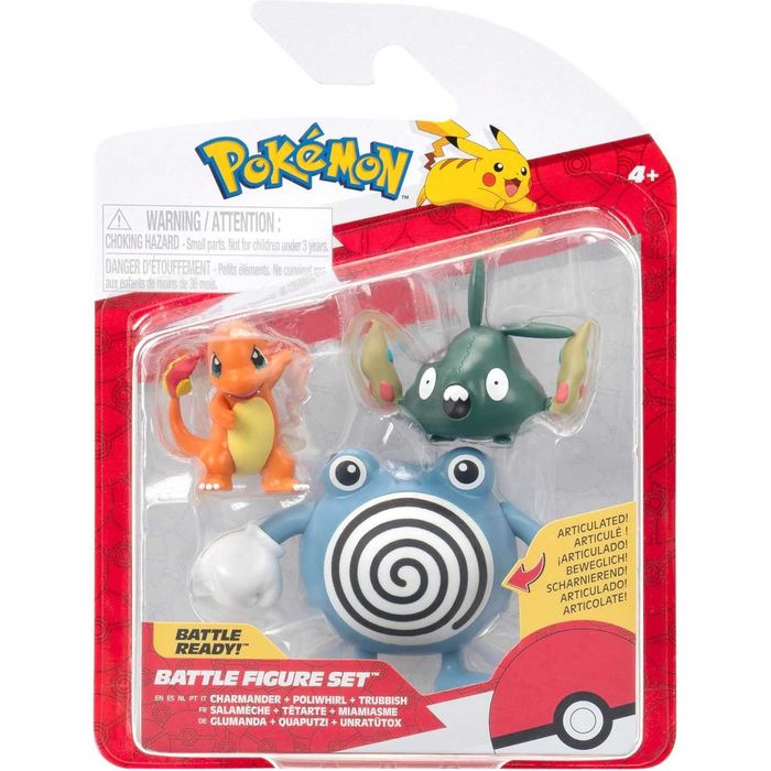 Pokemon Battle Figure Set 3-Pak Charmander + Poliwhirl + Trubbish