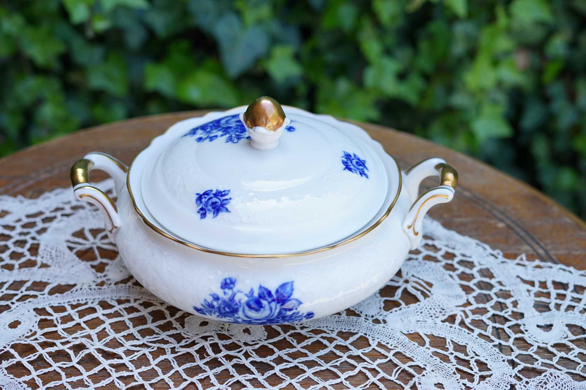 Bomboniera porcelanowa waza na zupę Bavaria Schumann Germany Cobalt